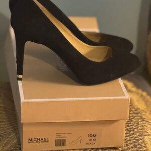 Michael Kors Black Suede Pumps w/ gold embellishments on heel